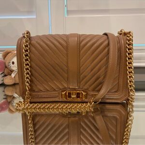 Rebecca Minkoff Tan Leather Crossbody Bag with Gold Chain